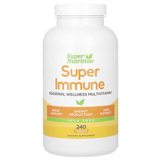 Super Nutrition, Super Immune, Multivitamínico para Fortalecimento Imunológico com Glutationa, Sem Ferro, 240 Comprimidos