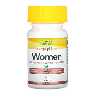 Super Nutrition, SimplyOne, Mulheres, Multivitamínico + Ervas de Apoio, Frutos Silvestres, 30 Cápsulas Mastigáveis