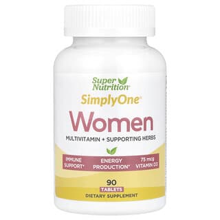 سوبر نوتريشن‏, SimplyOne، فيتامينات متعددة + أعشاب داعمة، للنساء، 90 قرصًا