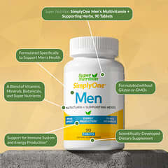 Super Nutrition, SimplyOne（シンプリーワン）男性向けマルチビタミン＋サポートハーブ タブレット90粒