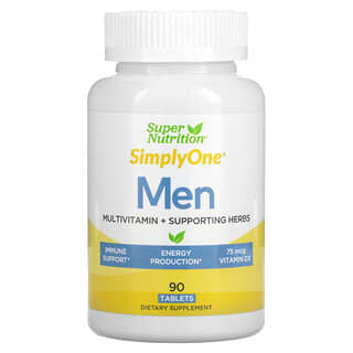 Super Nutrition, SimplyOne, Homens, Multivitamínico + Ervas de Apoio, 90 Comprimidos