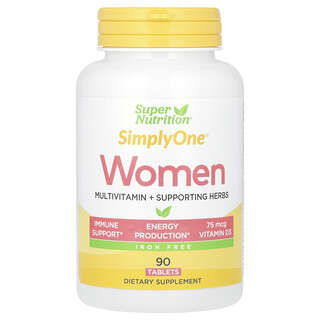 Super Nutrition, SimplyOne, Multivitamin + Herba Pendukung untuk Wanita, Bebas Zat Besi, 90 Tablet
