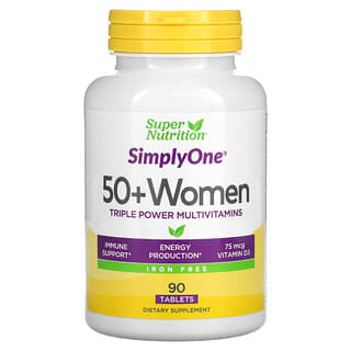 Super Nutrition, SimplyOne สำหรับผู้หญิงอายุ 50 ปีขึ้นไป วิตามินรวมพลังสามเท่า ปราศจากธาตุเหล็ก บรรจุ 90 เม็ด