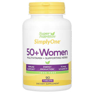 Super Nutrition, SimplyOne, Multivitamínico de Potência Tripla para Mulheres Acima de 50 Anos, Sem Ferro, 90 Comprimidos