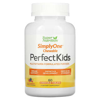 Super Nutrition, Perfect Kids، فيتامينات متعددة كاملة، نكهة التوت البري، 60 قرص نباتي قابل للمضغ