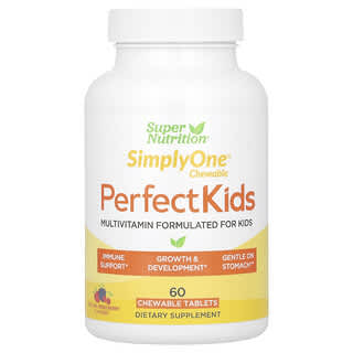 Super Nutrition, Perfect Kids, Suplemento multivitamínico completo para niños, Sabor a bayas mixtas, 60 comprimidos vegetales masticables