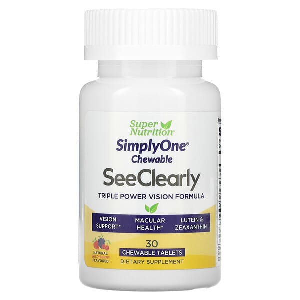 Super Nutrition, SimplyOne, See Clearly, Triple Power Vision Formula, Wild-Berry Flavor, 30 Chewable Tablets
