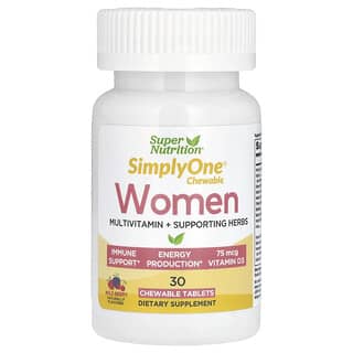 Super Nutrition, SimplyOne, мультивитамины и полезные травы для женщин, вкус лесных ягод, 30 жевательных таблеток