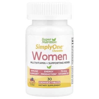 Super Nutrition, SimplyOne, Women, Multivitamin + Unterstützende Kräuter für Frauen, Wildbeere, 30 Kautabletten