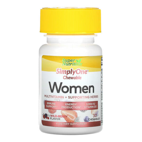 Super Nutrition, SimplyOne（シンプリーワン）、女性用マルチビタミン＋サポートハーブ、ワイルドベリー味、チュアブルサプリメント30粒