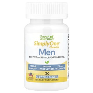 Super Nutrition, SimplyOne, Suplemento multivitamínico más hierbas de refuerzo para hombres, Bayas silvestres, 30 comprimidos masticables