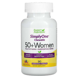 Super Nutrition, SimplyOne，50+ 女性，多维生素 + 帮助草本，野生浆果味，90 片咀嚼片