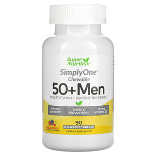 Super Nutrition, SimplyOne, мультивитамины и полезные травы для мужчин старше 50 лет, вкус лесных ягод, 90 жевательных таблеток