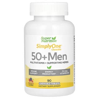 Super Nutrition, SimplyOne, Suplemento multivitamínico más hierbas de refuerzo para hombres de 50 años en adelante, Bayas mixtas, 90 comprimidos masticables