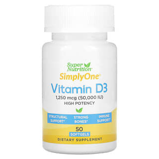 Super Nutrition, Simply One, витамин D-3, 50 000 МЕ, 50 капсул