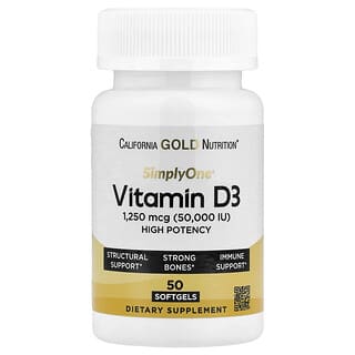California Gold Nutrition, SimplyOne, Vitamina D3, 50.000 UI, 50 cápsulas blandas