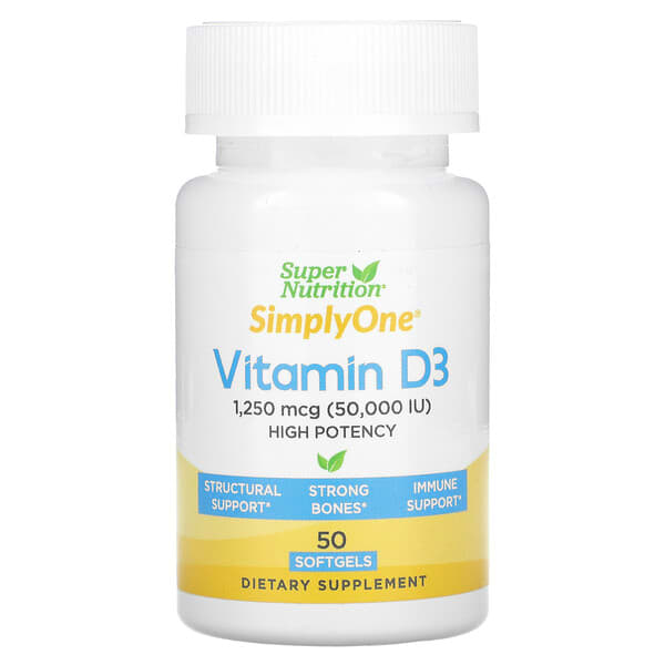 Super Nutrition, Simply One, Vitamin D3, 50,000 IU, 50 Softgels
