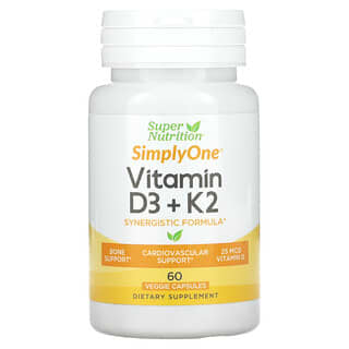 Super Nutrition, 維生素 D3 + K2，60 粒素食膠囊
