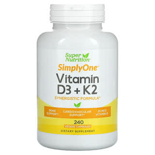 Super Nutrition, Vitamines D3 + K2, 240 capsules végétariennes