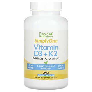 Super Nutrition, Vitamin D3 + K2, Nahrungsergänzungsmittel mit Vitamin D3 und K2, 240 pflanzliche Kapseln