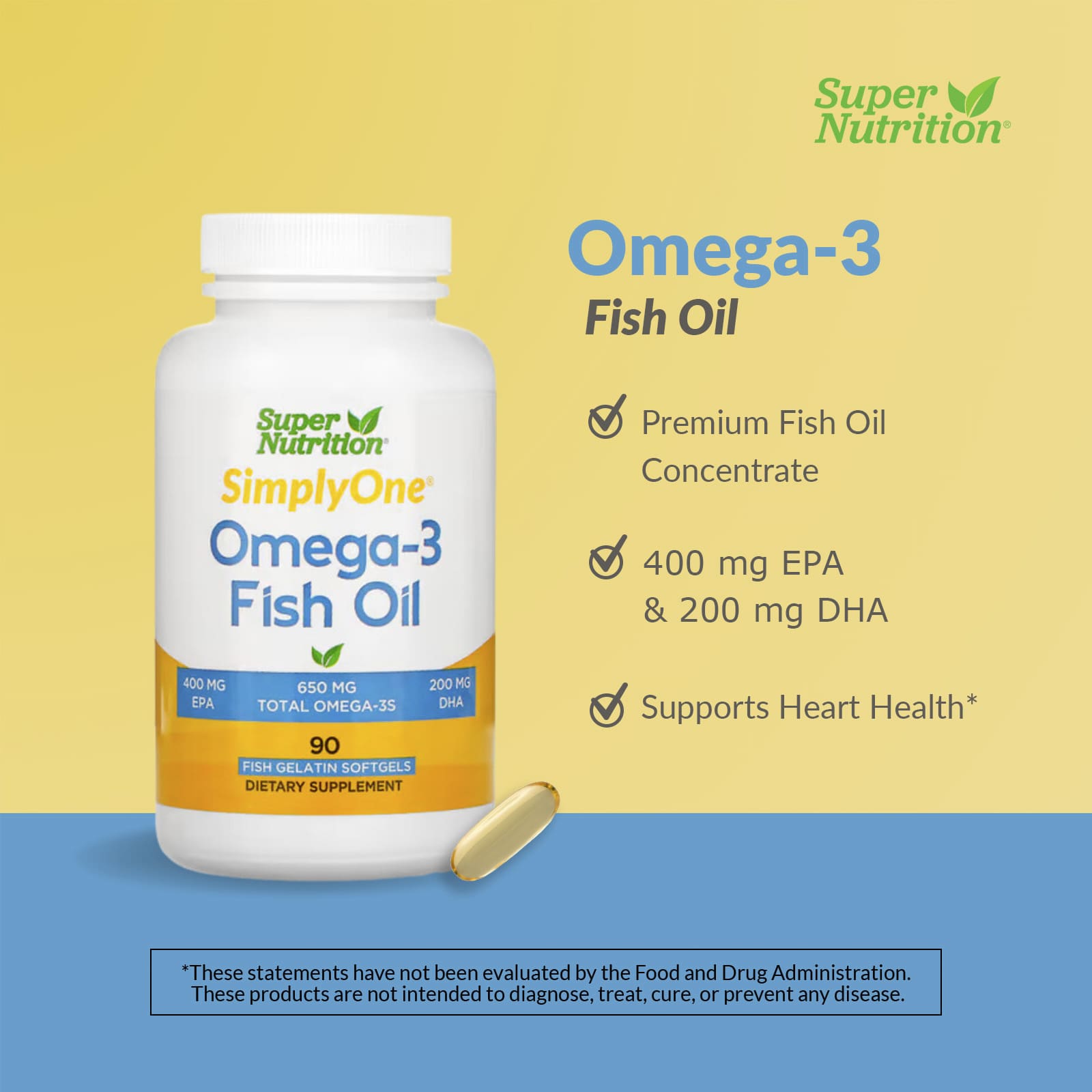 Super Nutrition, オメガ3フィッシュオイル、1,000mg、魚ゼラチンソフトジェル90粒