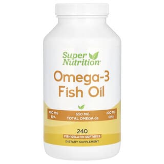 Super Nutrition, オメガ3フィッシュオイル、650mg、魚ゼラチンソフトジェル240粒（1粒あたり650mg）
