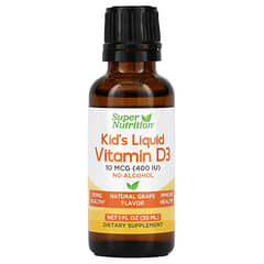 Super Nutrition, Kid’s Liquid Vitamin D3, No Alcohol, Grape, 10 mcg (400 IU), 1 fl oz (30 ml)