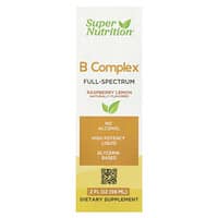 Super Nutrition, B 복합체 풀 스펙트럼, 비타민B12, 판토텐산, 비오틴, 니아신 함유, 라즈베리 레몬 맛, 59ml(2fl oz)