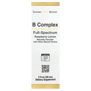 California Gold Nutrition, Complejo de vitaminas B de espectro completo con vitamina B12, ácido pantoténico, biotina y niacina, Frambuesa y limón, 59 ml (2 oz. líq.)