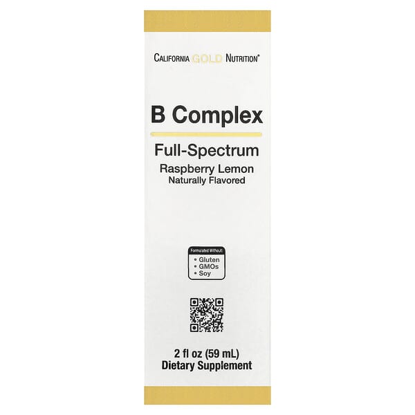 California Gold Nutrition, B Complex Full Spectrum with Vitamin B12, Pantothenic Acid, Biotin, and Niacin, Raspberry Lemon, 2 fl oz (59 ml) — product photo 1