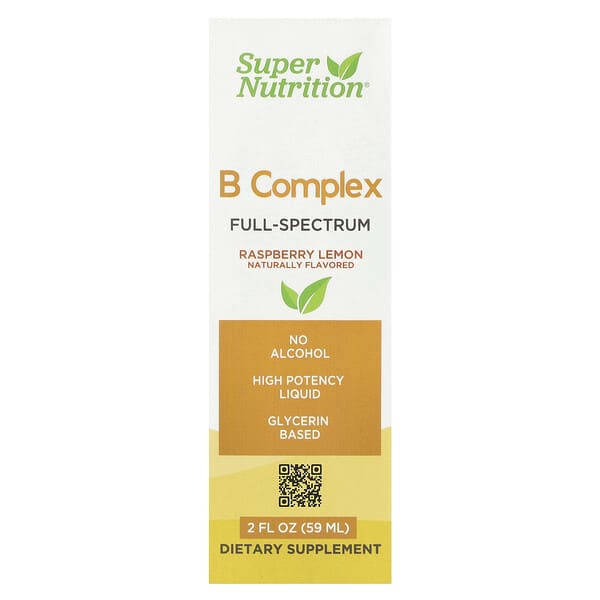 Super Nutrition B Complex Full Spectrum with Vitamin B12, Pantothenic Acid, Biotin, and Niacin, Raspberry Lemon, 2 fl oz (59 ml)