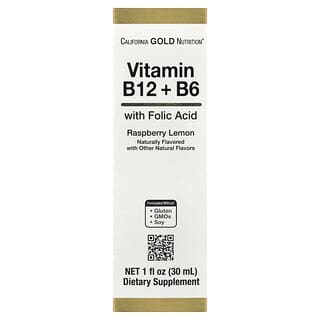 California Gold Nutrition, Vitamine B12 als cyanocobalamine met vitamine B6 en foliumzuur, framboos-citroen, 30 ml