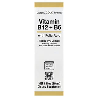 Super Nutrition, витамин B12 в виде цианокобаламина с витамином B6 и фолиевой кислотой, малина и лимон, 30 мл (1 жидк. унция)