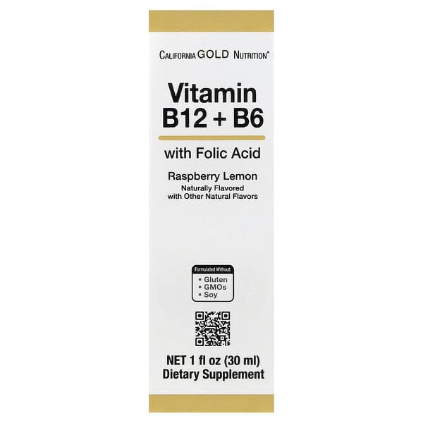 California Gold Nutrition, 비타민B12, 시아노코발라민, 비타민B6, 엽산 함유, 라즈베리 레몬 맛, 30ml(1fl oz)