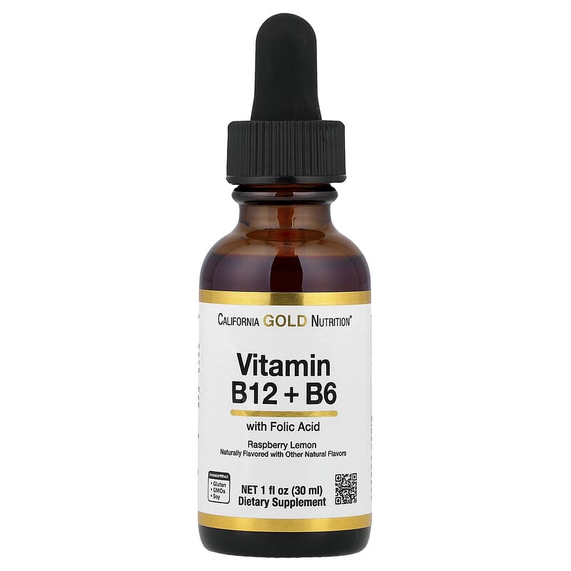 Vitamin B12 as Cyanocobalamin with Vitamin B6 and Folic Acid, Raspberry  Lemon, 1 fl oz (30