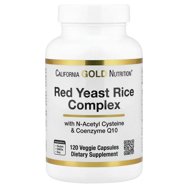 California Gold Nutrition, Red Yeast Rice Complex with Organic Red Yeast Rice, N-Acetyl Cysteine, Coenzyme Q10, and Milk Thistle Extract, 120 Veggie Capsules — product photo 1