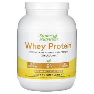 Super Nutrition, Poudre de protéines de lactosérum ultra filtrée, Sans OGM, Sans somatotropine bovine recombinée, Non aromatisée, 908 g