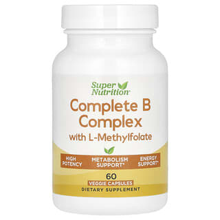 Super Nutrition, Complete B Complex with L-Methylfolate, kompletter B-Komplex mit L-Methylfolat, 60 pflanzliche Kapseln