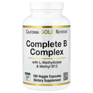 California Gold Nutrition, Complexe complet de vitamines B avec L-méthylfolate et méthylcobalamine (B12), 180 capsules végétales