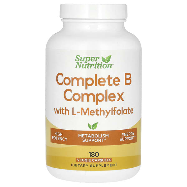 Super Nutrition Complete B Complex with L-Methylfolate and Methylcobalamin B12, 180 Veggie Capsules