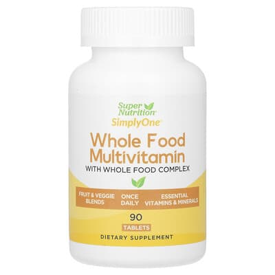 Super Nutrition, SimplyOne®, Whole Food Multivitamin with Vitamin A, C, Minerals, and Enzymes, 90 Tablets