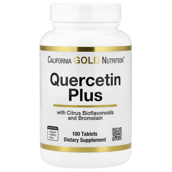 California Gold Nutrition Quercetin Plus with Quercetin, Vitamin C, Citrus Bioflavonoids, Bromelain, Turmeric and Vitamin C, 100 Tablets