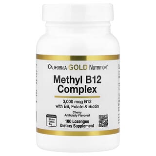 California Gold Nutrition, Complexo de Metil B12 com Folato, Biotina e Vitamina B6, Cereja, 100 Pastilhas
