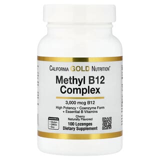 California Gold Nutrition, Methyl B12 Complex met foliumzuur, biotine en vitamine B6, kers, 100 zuigtabletten