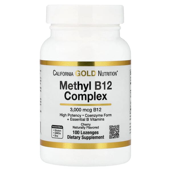 California Gold Nutrition Methyl B12 Complex with Folate, Biotin and Vitamin B6, Cherry, 100 Lozenges