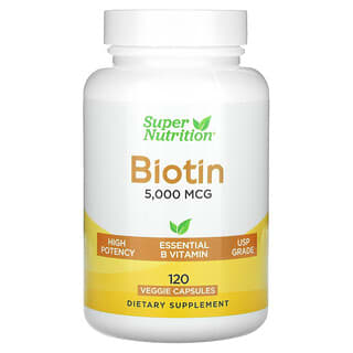 Super Nutrition, Biotin, 5.000 mcg, 120 pflanzliche Kapseln