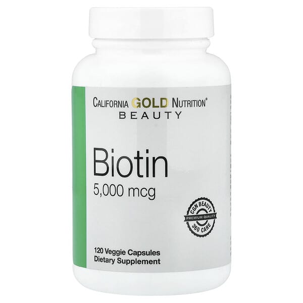 California Gold Nutrition, Biotin, 5,000 mcg, 120 Veggie Capsules — product photo 1