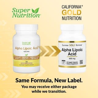 California Gold Nutrition, Ácido Tióctico, 600 mg, 60 Cápsulas Vegetais