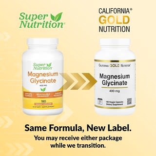 California Gold Nutrition, глицинат магния, 180 растительных капсул (133 мг в 1 капсуле)