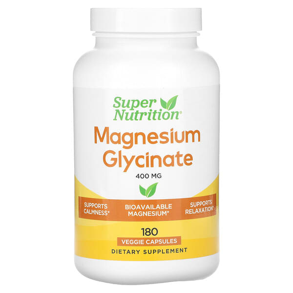 Super Nutrition, глицинат магния, 400 мг, 180 растительных капсул (133 мг в 1 капсуле)